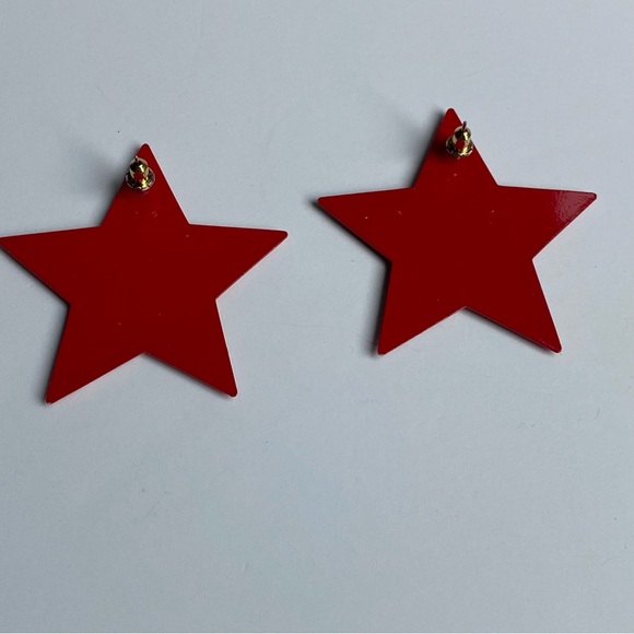 Star Earrings Patriotic Metal Red White & Blue 2” Across 4th Of July Jewelry - Picture 3 of 11